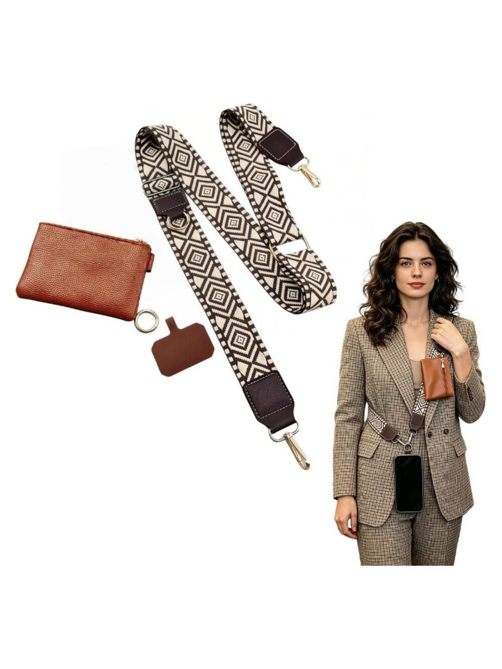 Adjustable Crossbody Phone Strap with Detachable Wallet PU Leather